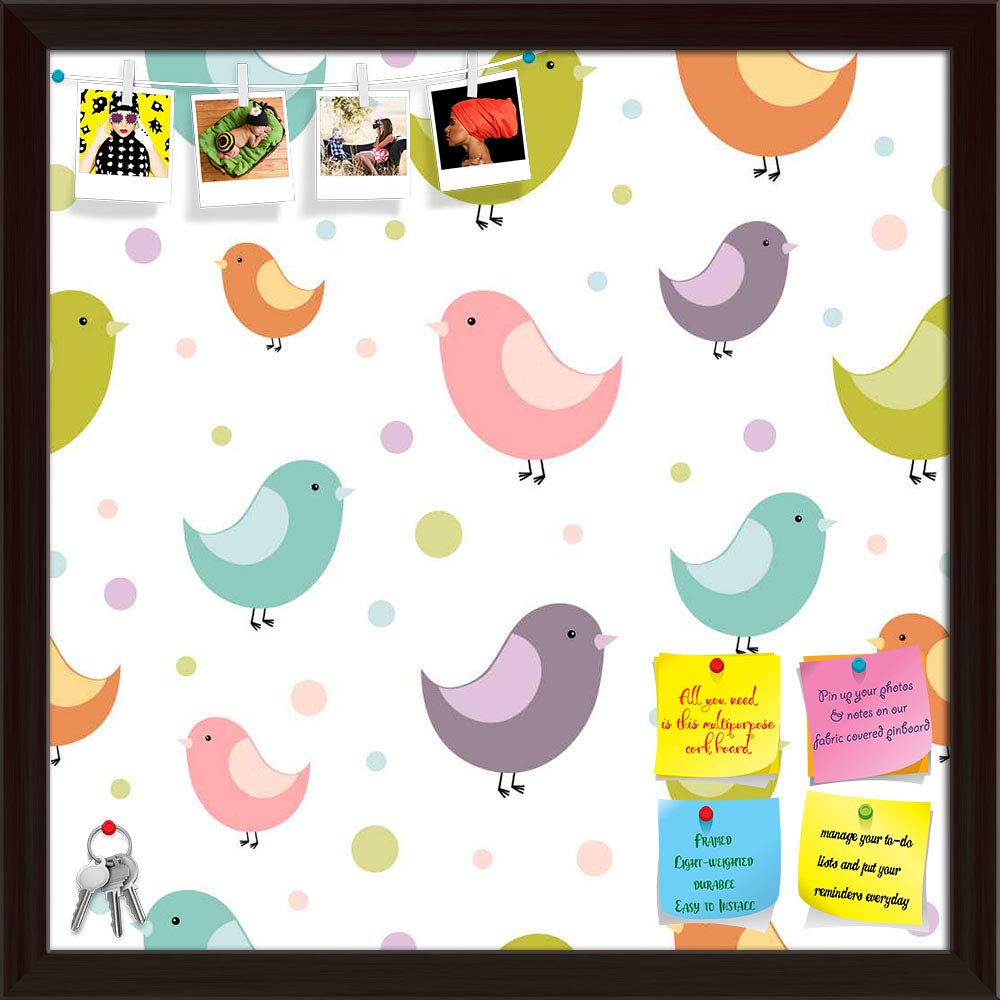 ArtzFolio Colorful Birds D1 | Bulletin Board Notice Pin Board | Vision Soft Board Combo with Thumb Push Pins & Sticky Notes | Dark Brown Frame | 20 x 20 inch (51 x 51 cms)-image-6