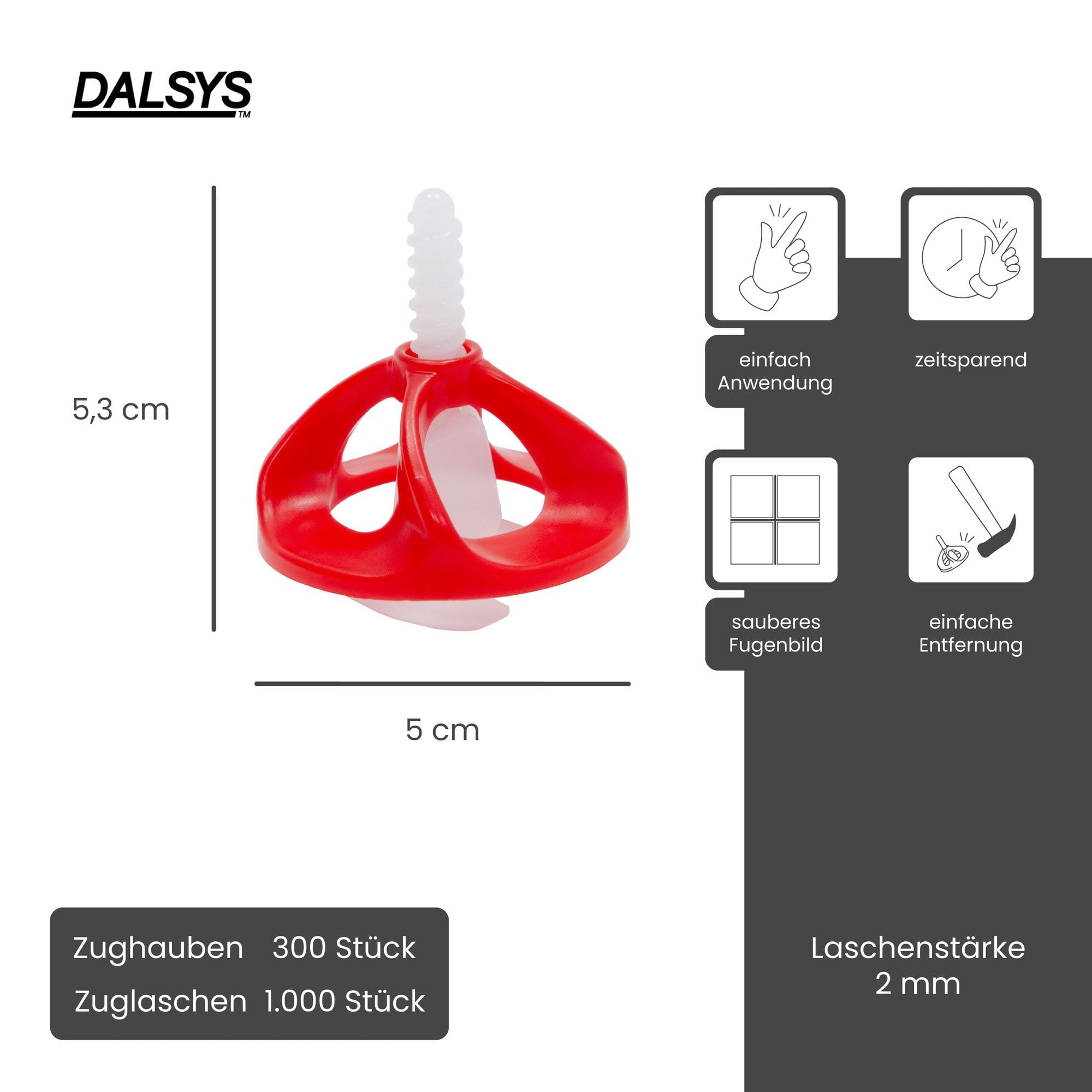 Fliesen Nivelliersystem, 2mm, Set: 1300tlg., 1000 Laschen + 300 Hauben, Verlegehilfe Set, Fliesenleger Werkzeug, Fliesenkeile Kunststoff, Abstandshalter Fliesen, Verlegesystem