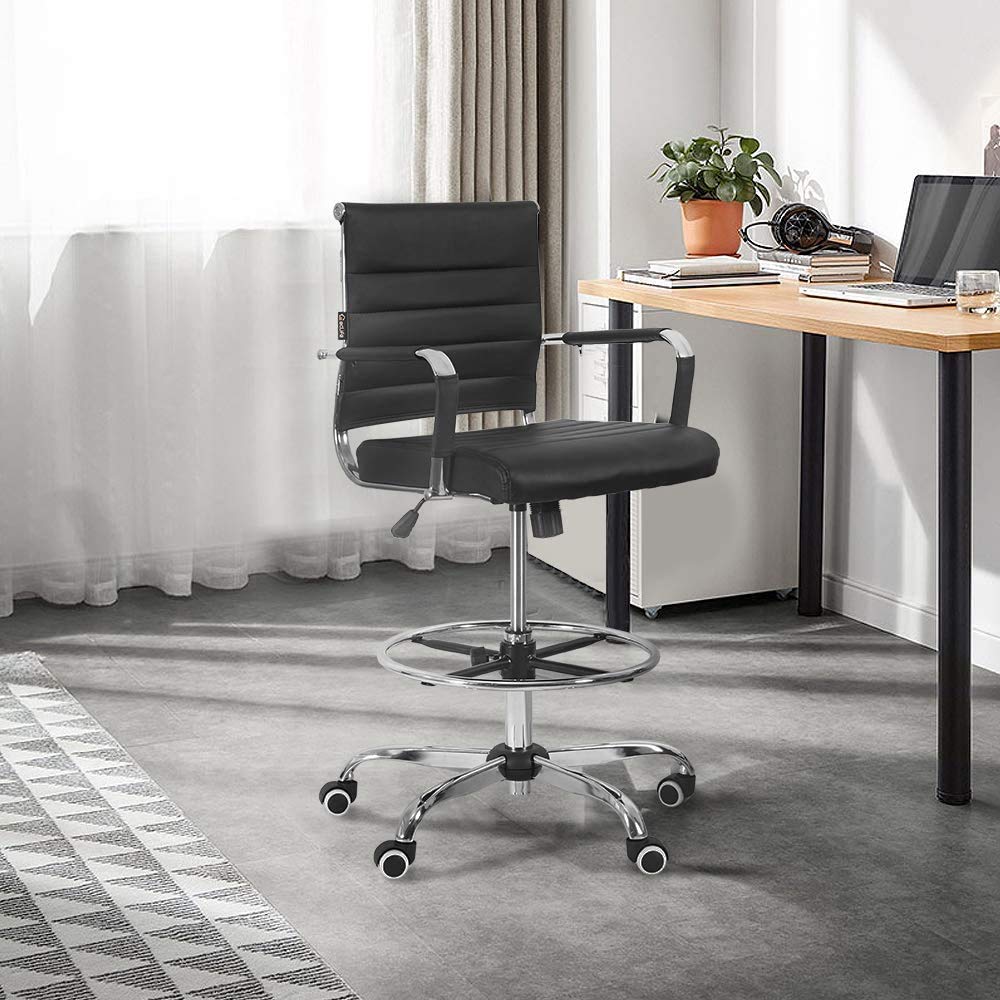 Buy Drafting Chair Tall Office Chair Ergonomic Leather Modern Desk
