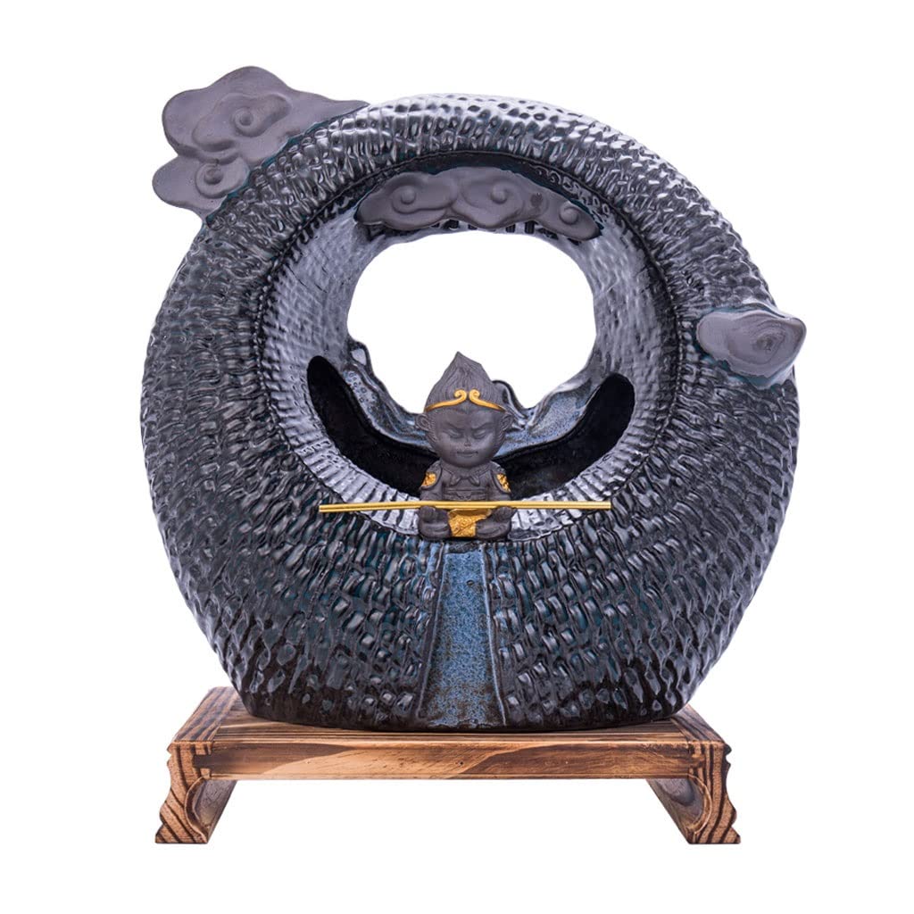 Fuente de Mesa Decorativa para Interior, Fuente de Agua con Cascada, de cerámica, Zen Estilo Oriental, decoración para salón, Dormitorio, Oficina, 33 x 13 x 23 cm