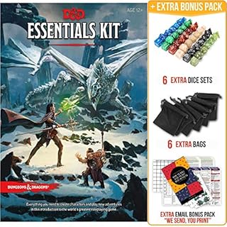 Dungeons and Dragons Essentials Kit 5th Edition with Complete Starter Pack – 6 D&D Dice Sets in Black Bags and DND Beginner Printable Materials
