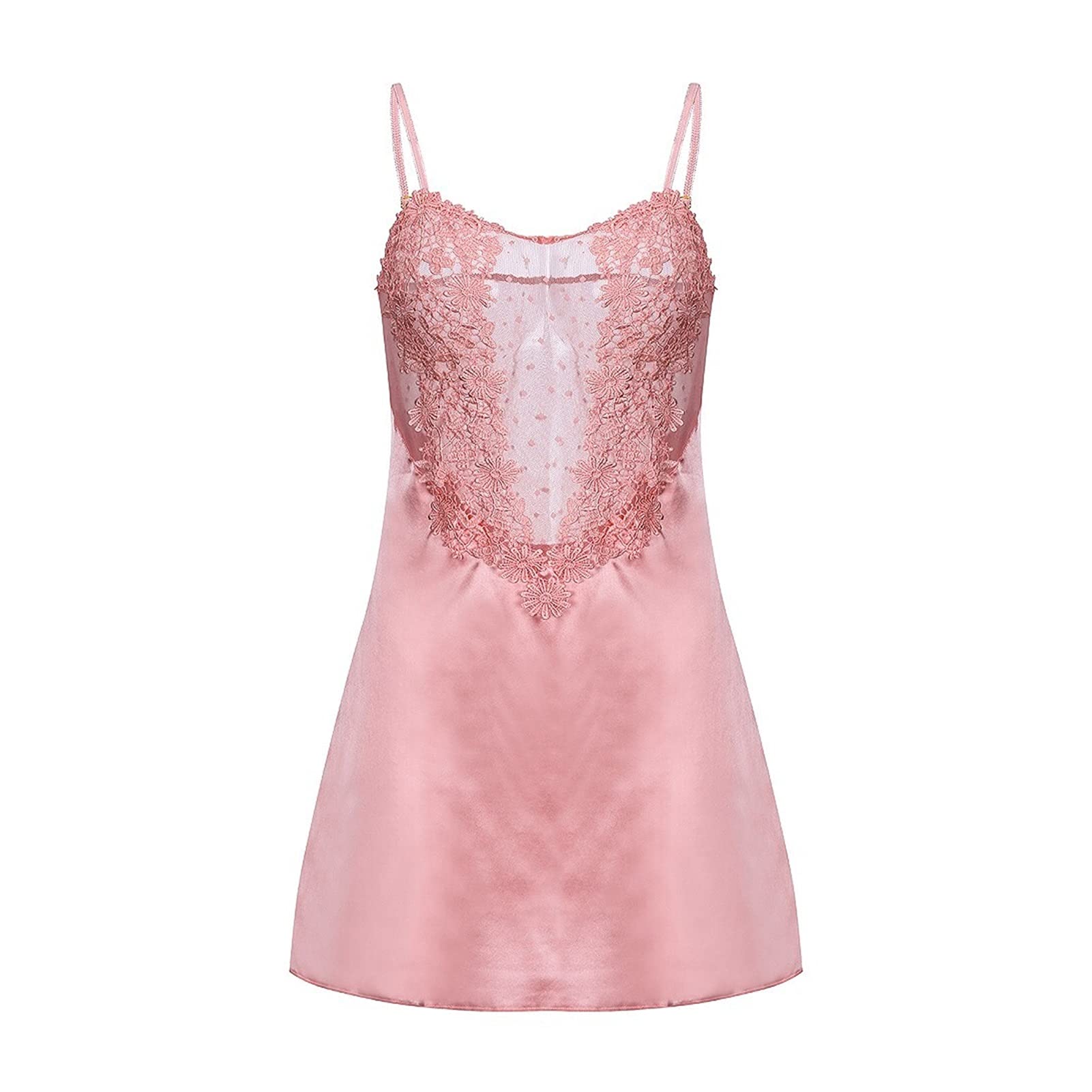 CFWSHJ Lingerie Femme Femmes Broderie Dentelle Robe De Nuit Voir À Travers des sous-Vêtements Sexy Nuisette Satin Soie Vêtements De Nuit Chemises De Nuit Lingerie Vêtements De Nuit