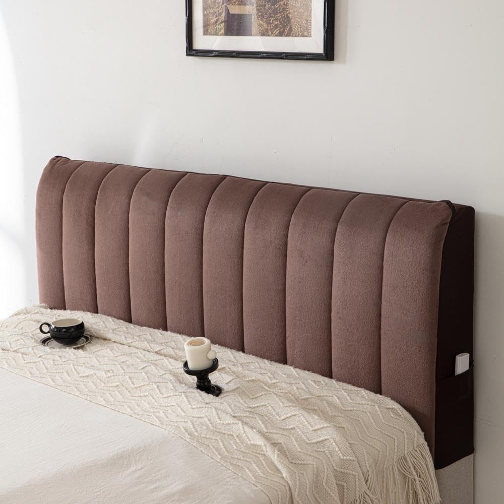 HOMETHREADS Velvet Bed Back Cover with Foam Padding | Soft, Wrinkle-Resistant Backrest Protector for Wooden, Leather & Upholstered Beds | Fits 5 Ft Bed Back | Coffee | 68x150cm-image-19