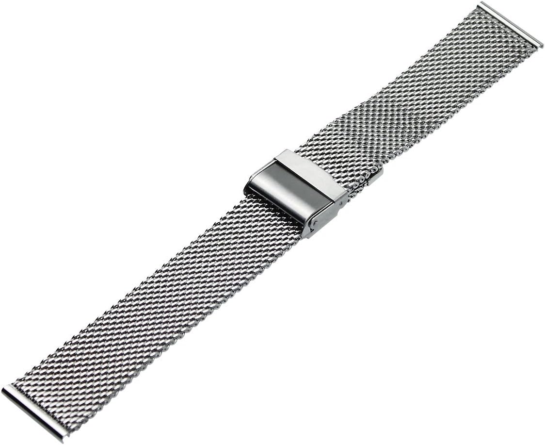 Mesh Stainless Steel Bracelet Wrist Watch Band Strap Interlock Safety Clasp Silver 18 20 22 24mm