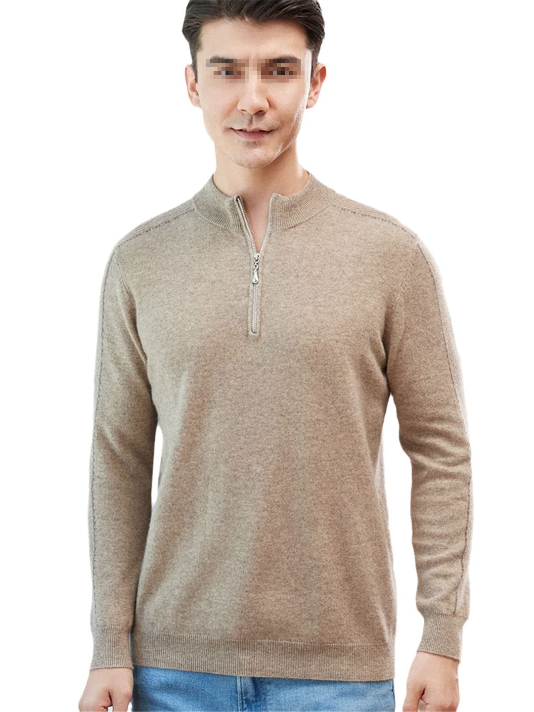 Vogrtcc Maglione in lana da uomo con cerniera mezza collo alto pullover a righe maniche lunghe in lana, As Shown1, L