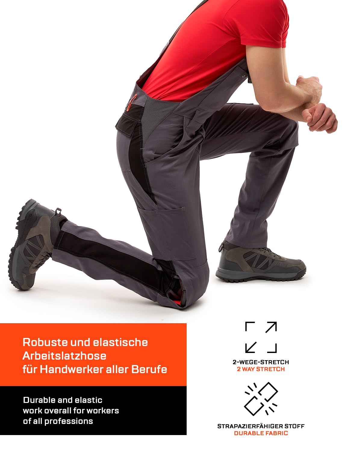 strongAnt® - Salopette da Lavoro Berlin Salopette combinati 280gr - Tasche per Ginocchiere - Made in EU - Grigio Nero