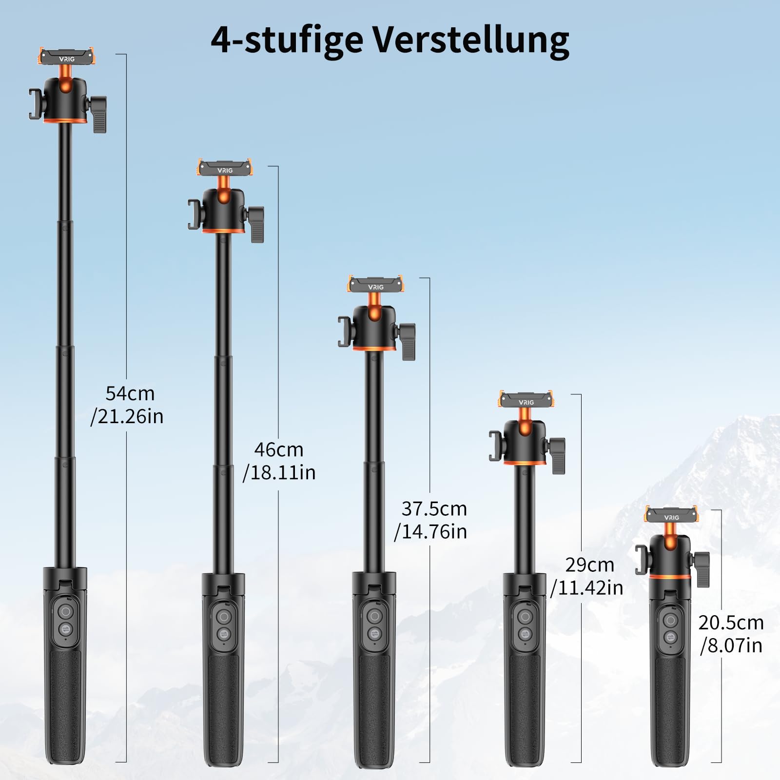 VRIG AC-90S Selfie Stick Stativ für DJI Osmo Action 6/5 Pro/ 4/ Osmo 360 | 55 cm Verlängerungsstab mit Magnetischer-Schnellwechseladapter & Fernbedienung für Vlogs, Live-Übertragungen und Reisen