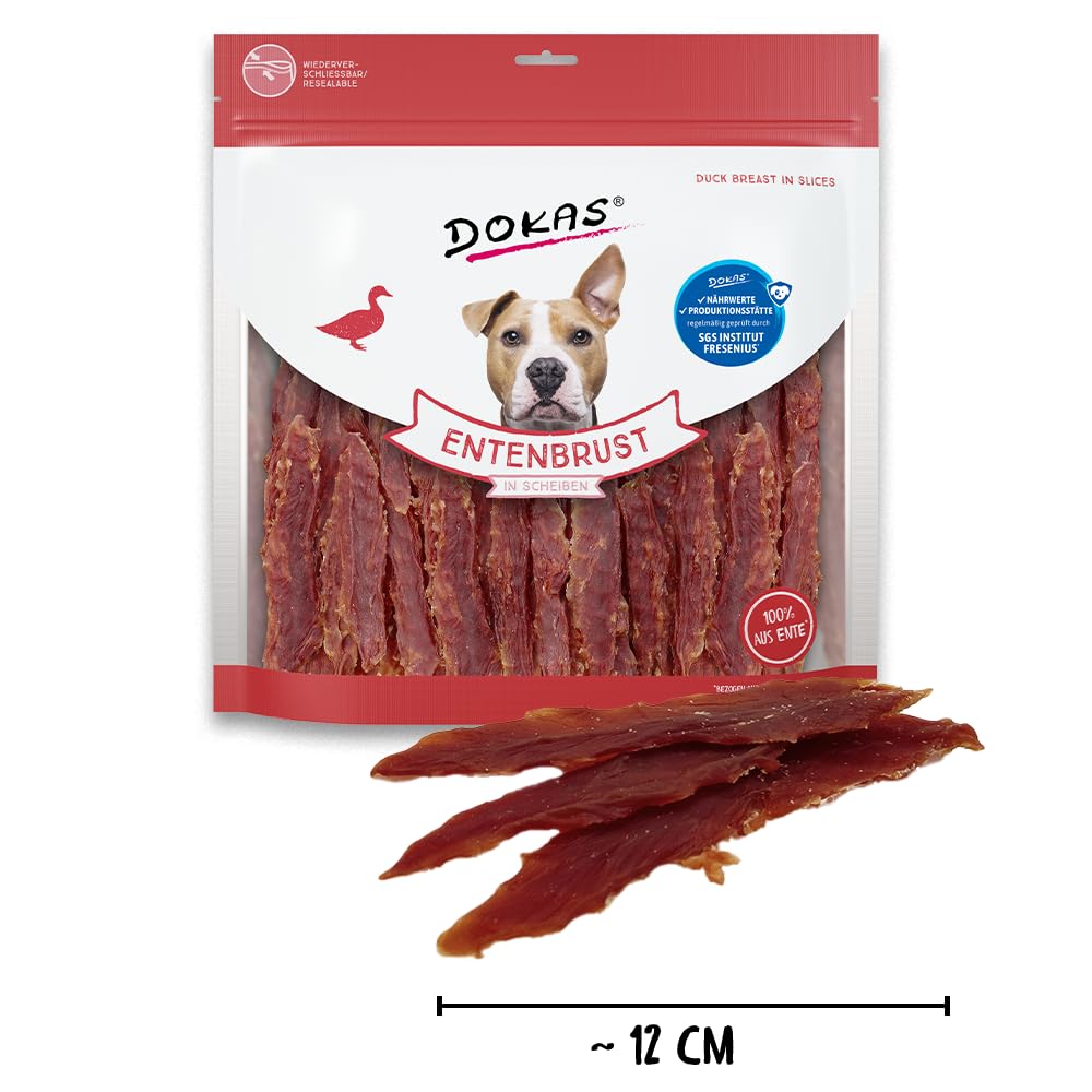 DOKAS Magret de Canard en tranches - Snack de qualité supérieure sans céréales pour Chiens - en Filet de Canard - 1 x 900 g