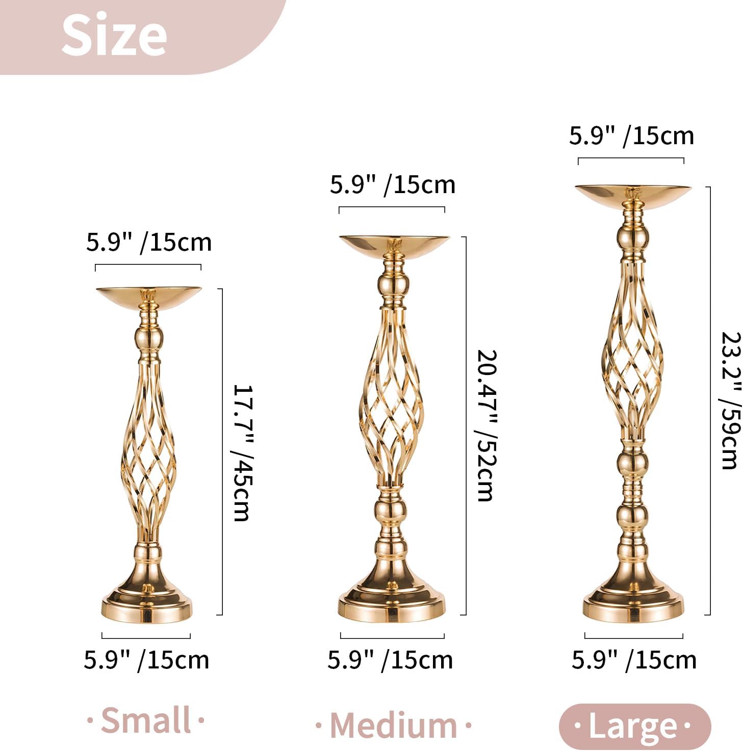 Versatile Metal Flower Arrangement, Candle Holder Stand Set for Wedding Party Dinner Centerpiece Event Restaurant Hotel Decoration (Twist Style, 10 x L)