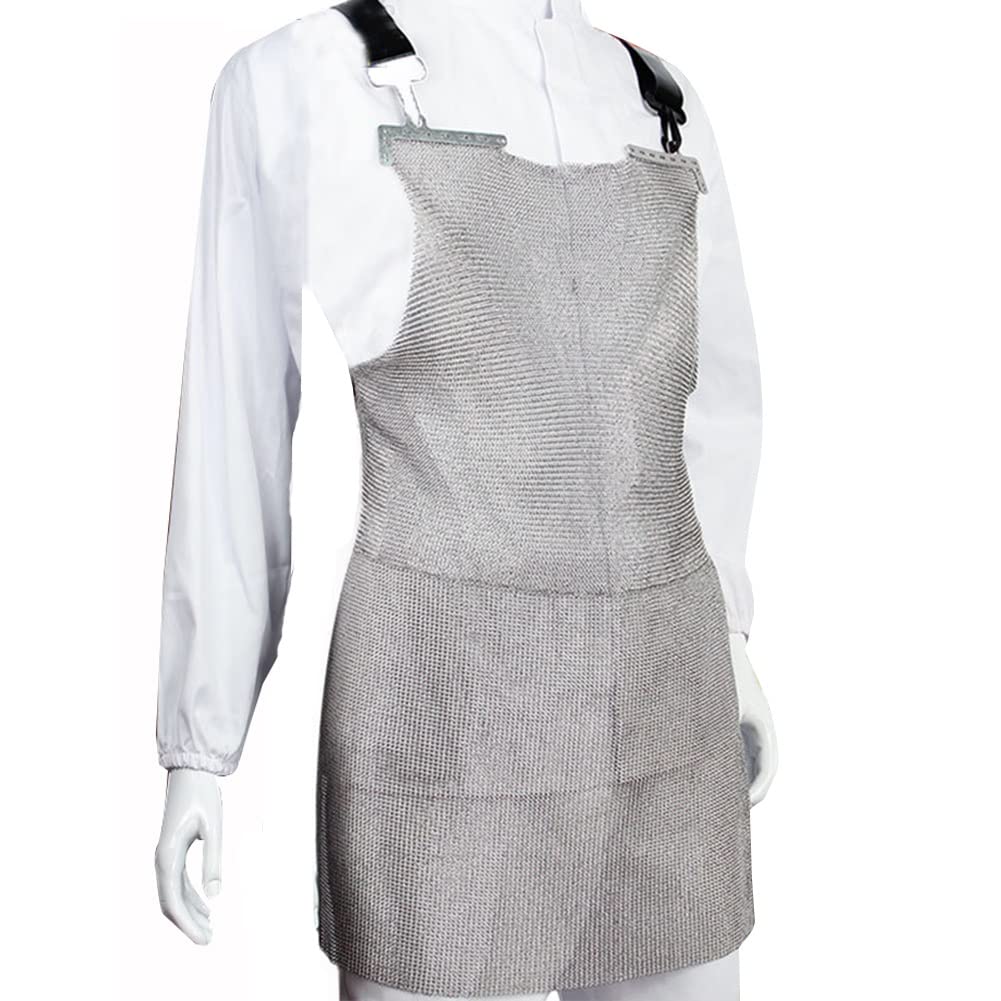 IEOWY Apron Stainless steel Chainmail cut resistant apron, Slaughterhouse Meat processing machinery workshop Stab proof apron (Color : Silver, Size : 55x76cm/21.65"x29.92")