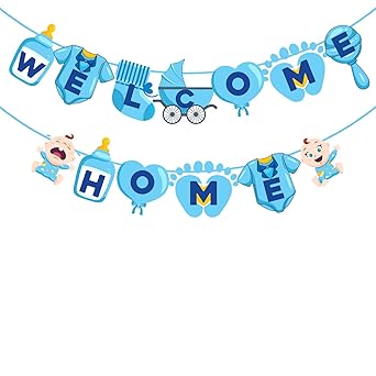ZYOZIQUE Baby Boy Welcome Home Decoration Kit Banner For Baby Shower/Welcome Party/Birthday Party Supplies, Blue