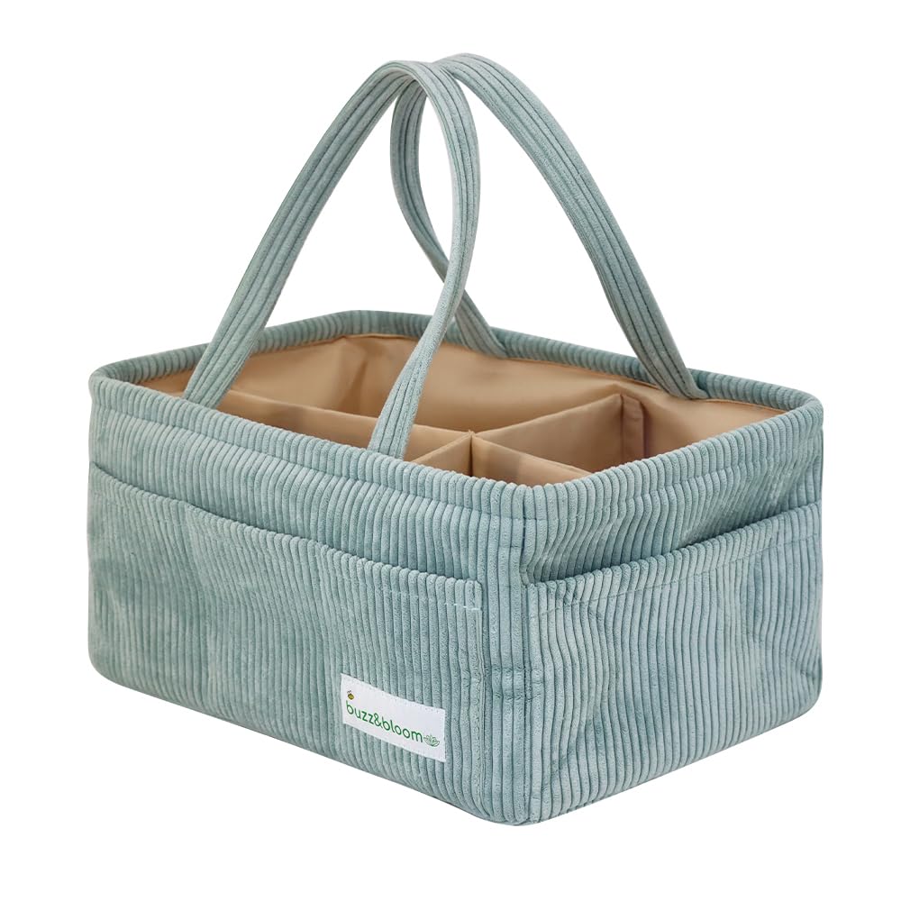 Buzz&Bloom Baby Diaper Caddy Organizer, Stylish Storage Basket for Newborn Essentials and Diaper Station, Gift for Baby Shower and Registry Must-Have (Sage)