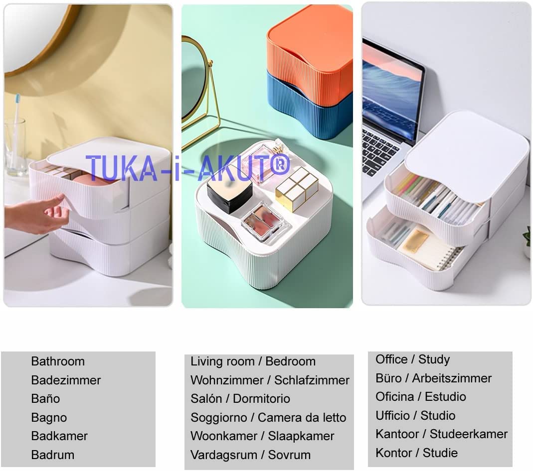 TUKA-i-AKUT [3x Stapelbar Desktop Organizer Schubladenbox Frei Kombinierbar, Schreibtisch Storage Utensilienbox, Make-up Kosmetik Schmuck Aufbewahrungsschubladen, je 23x22x8cm TKD8610-3X Orange