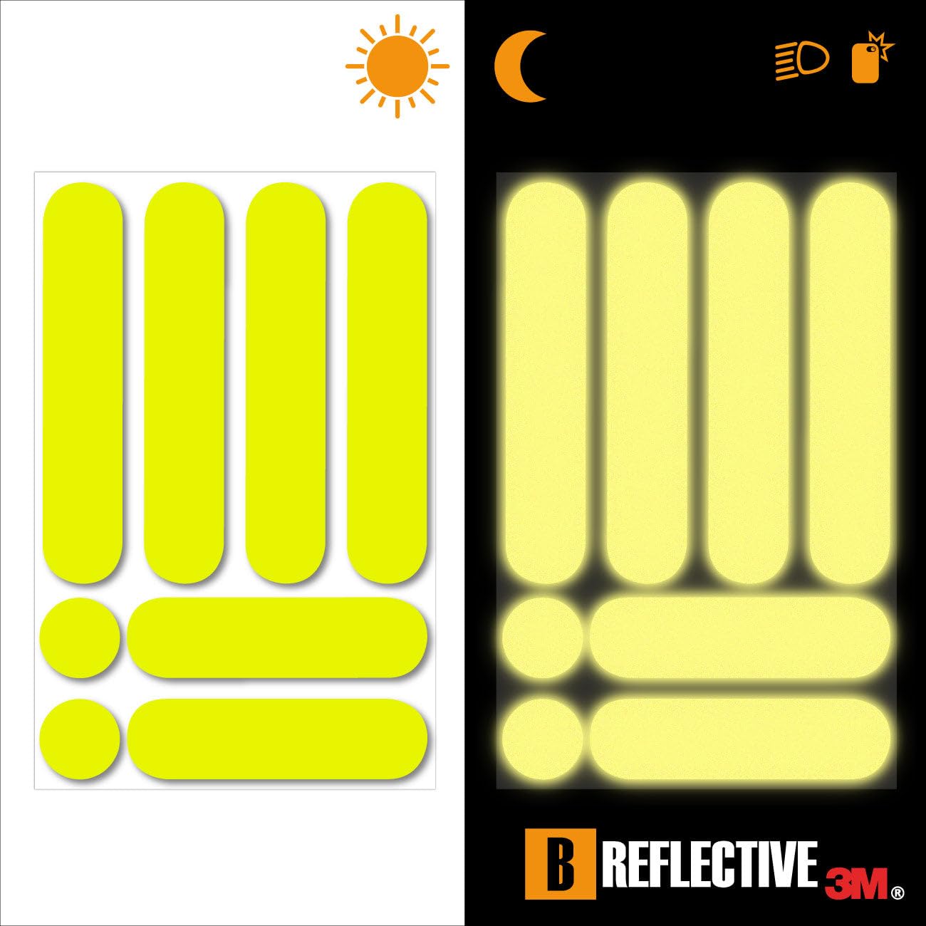 B REFLECTIVE - Kit Stickers Bandes Réfléchissants Trottinette & EDPM - Autocollants 3M Technology™ - Haute Visibilité - Discret & Design - Adhérence maximale - Jaune Fluorescent - 2
