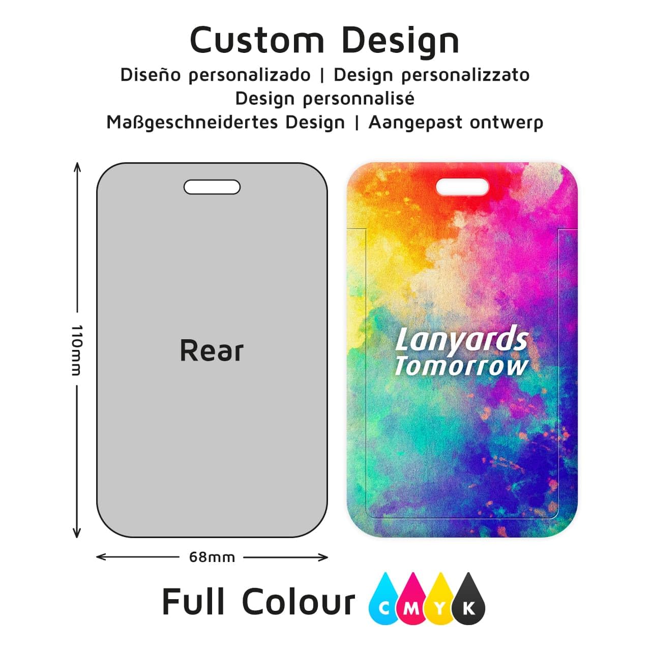 100 x pionowy spersonalizowany plastikowy uchwyt na identyfikator od smyczy, kolorowy nadruk, zaprojektuj własne niestandardowe suwakowe etui na karty ADD logo i tekst mieści 5,4 x 8,6 cm (portret)