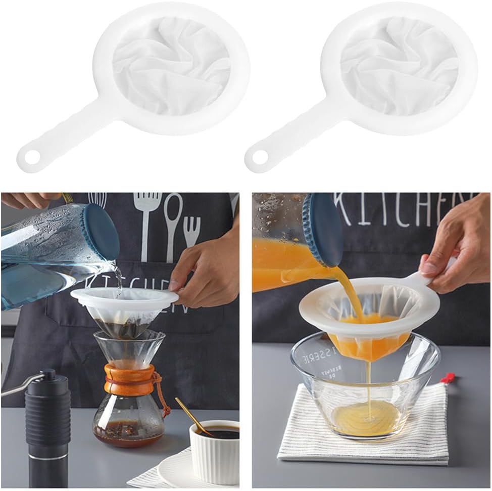 2 Pack 200‑Mesh Fine Nylon Mesh Strainers with Handle