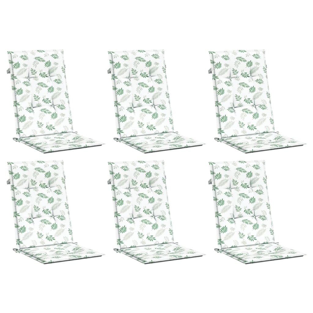 Set di 6 cuscini per sedia da giardino con schienale alto, 120 x 50 x 3 cm, con motivo a foglie, morbidi cuscini in tessuto di poliestere per sedie da giardino con schienale alto, comodi