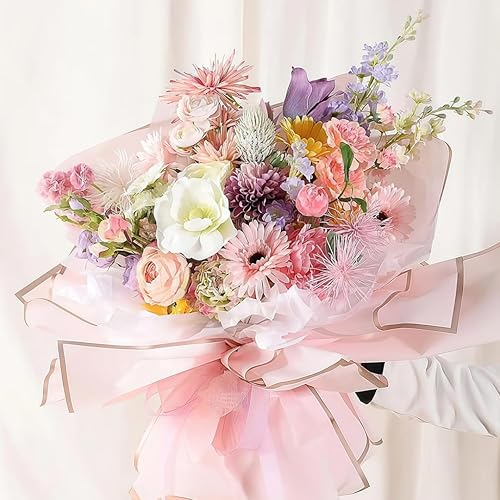 Miniatura 4 de Jutieuo 20 hojas de papel de regalo de flores rosas, impermeable, borde dorado, papel de regalo para ramo de flores (22.8 x 22.8 pulgadas)
