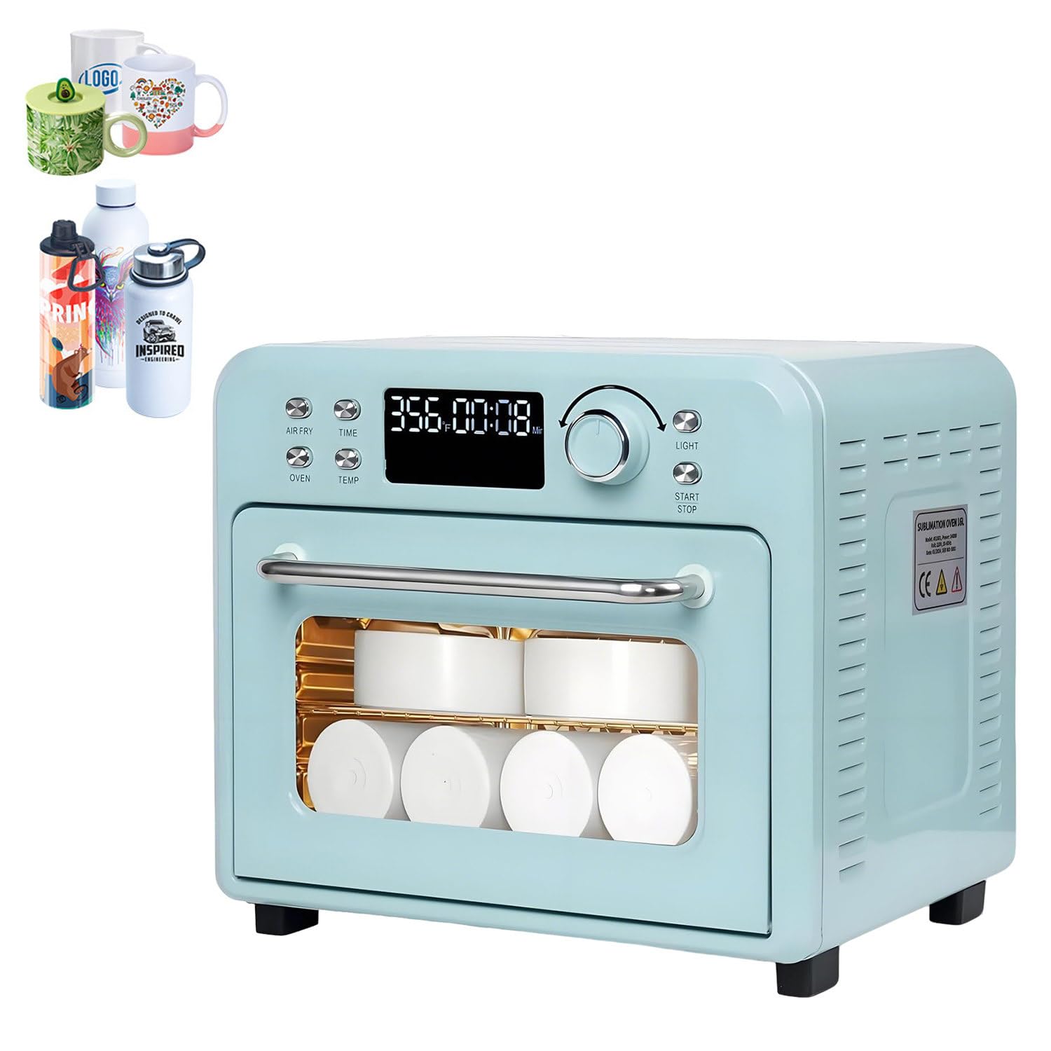 Horno de sublimación Azul, Pantalla Digital LED, Calentamiento rápido de 360°, para sublimación de Vasos, Tazas, Botellas de Agua y Transferencia a Granel 16L