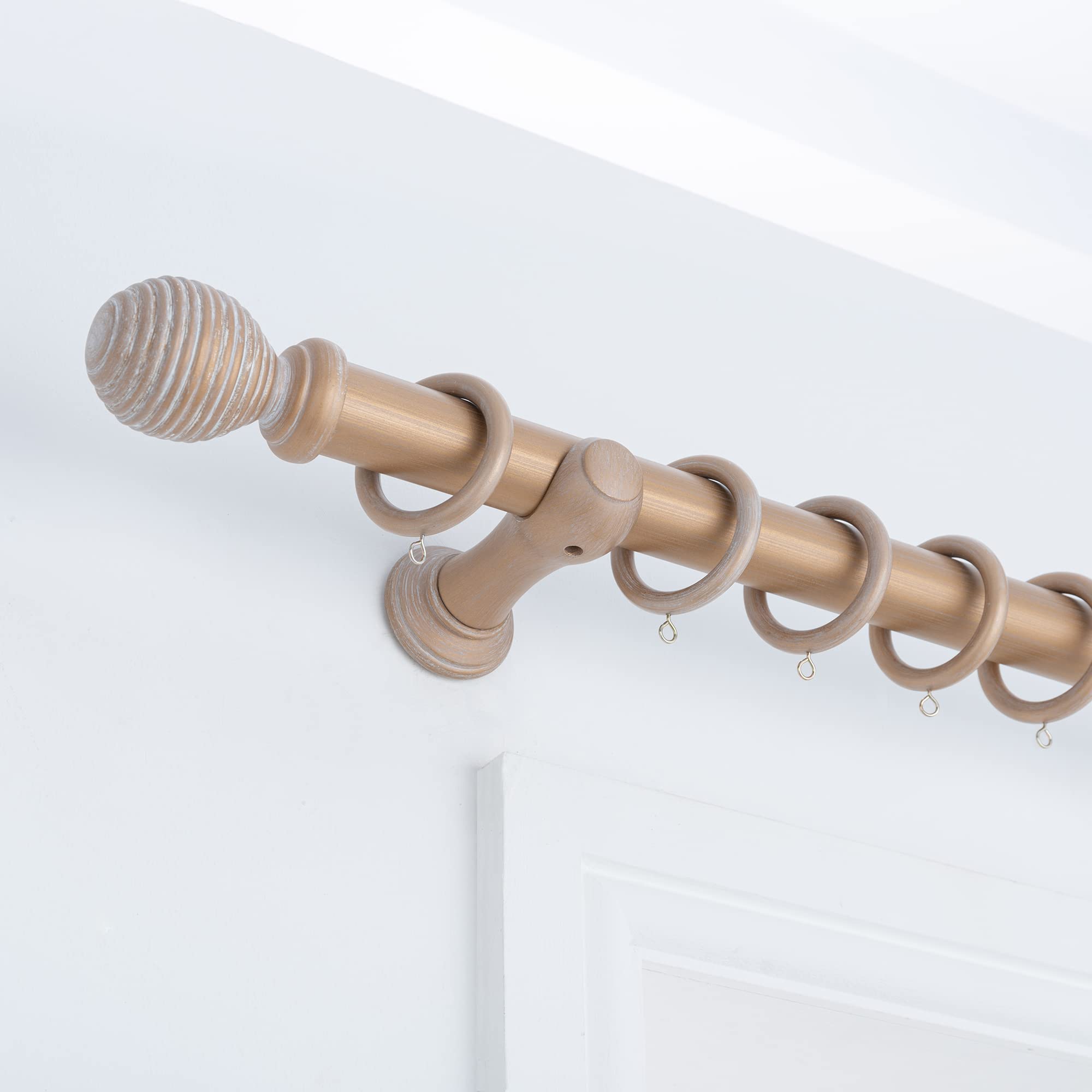 Unique Home (Light Bronze, 240Cm) A. Ribbed Wooden Curtain Pole With Rings And Fittings, In A Variety Of Colours And Sizes (35Mm)