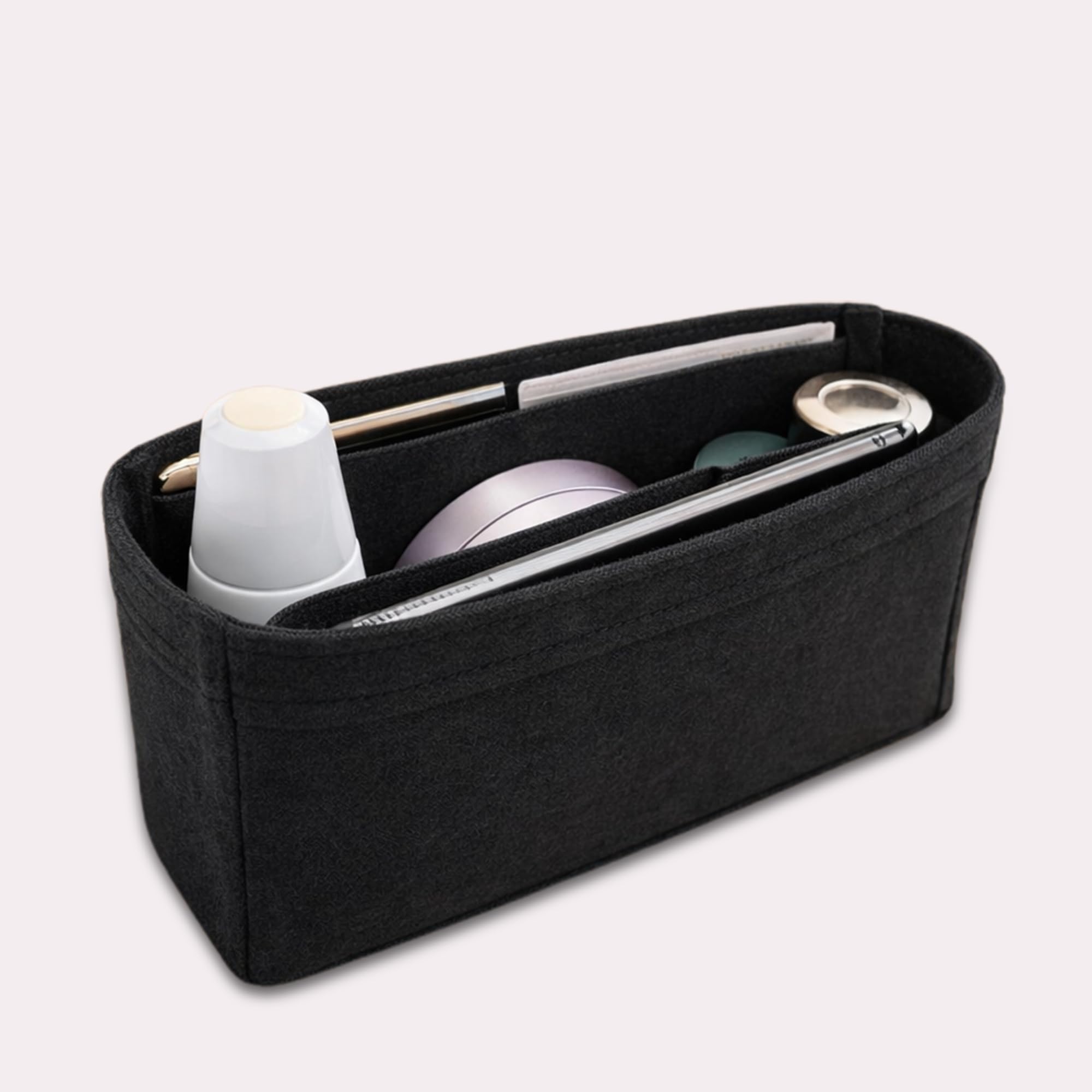 SYUTAM Women Felt Fabric Purse Organizer Inserts for Ladies Shoulder Handbag, Tote, Hobo Bag & Purse Divider, Multiple Storage Compartment (Black) (9x2x4.3) (Size - Small MG)