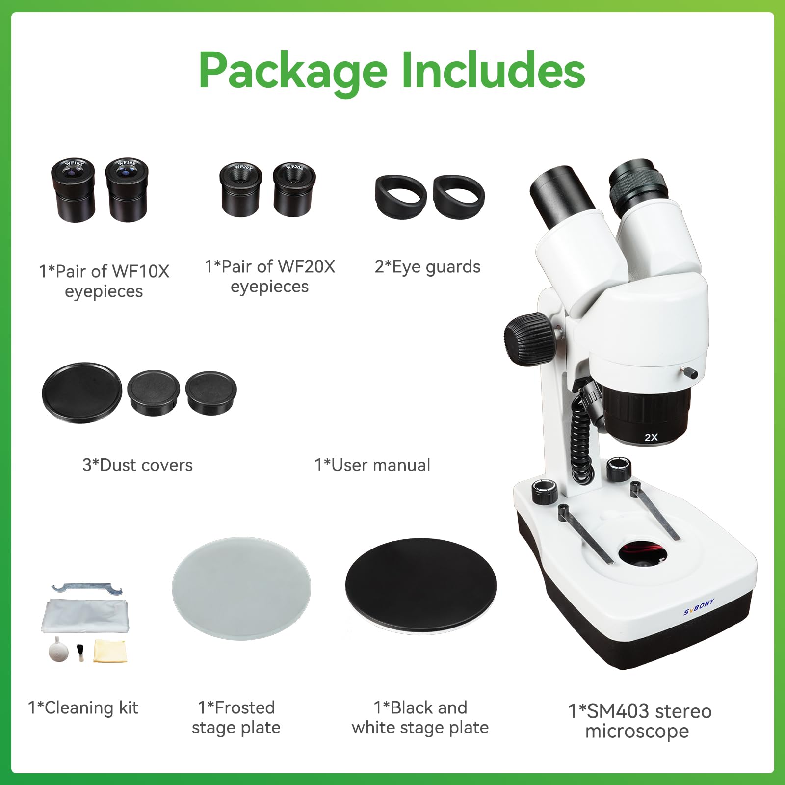 Svbony SM403 Microscopio Estéreo Binocular, 20x-80x Microscopio Estereoscópico, con Iluminación LED Doble Fuente de Alimentación, Microscopio Óptico para Reparación de Circuitos Impresos