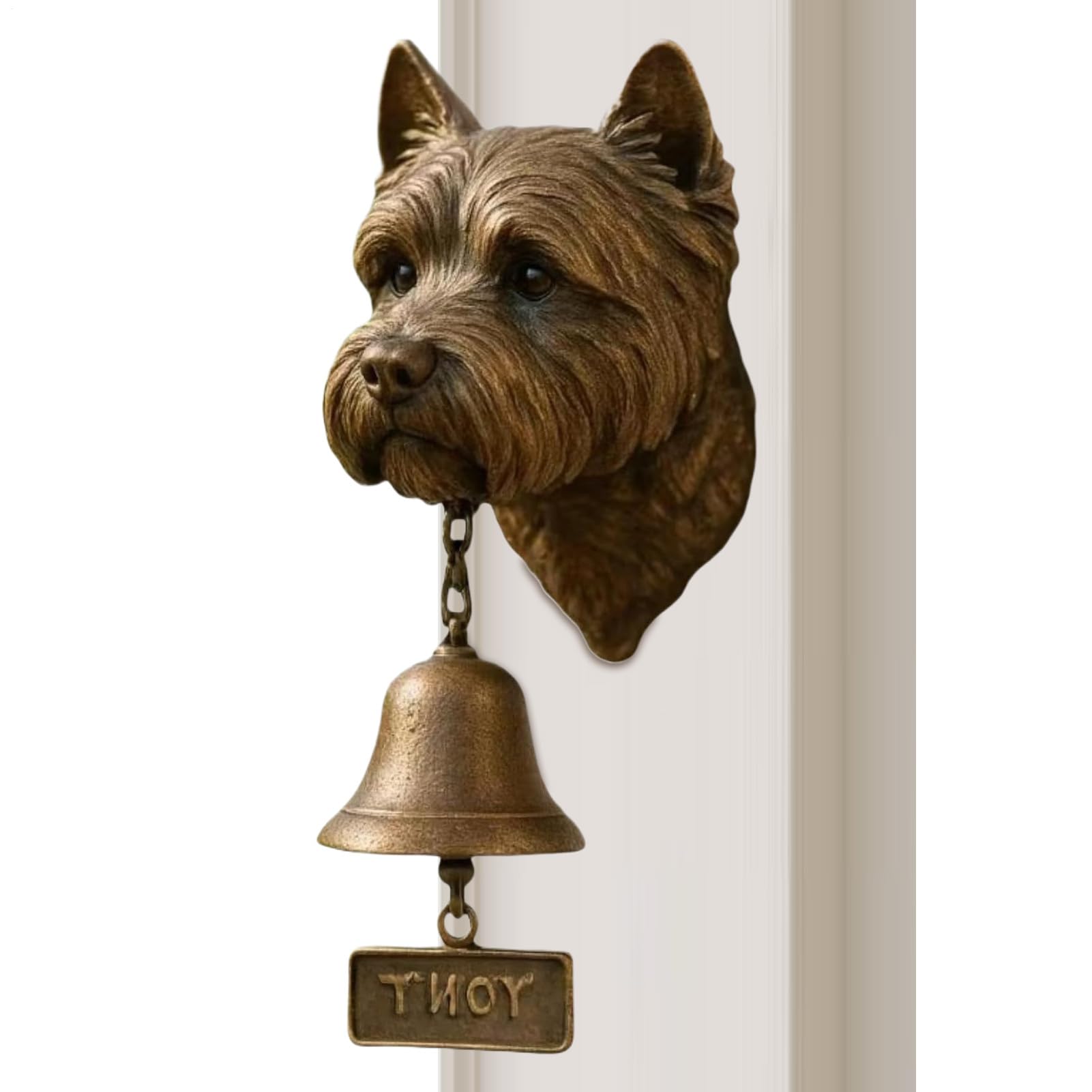 Sonnette porte chien avec cloche sonore et support mural rustique fonte