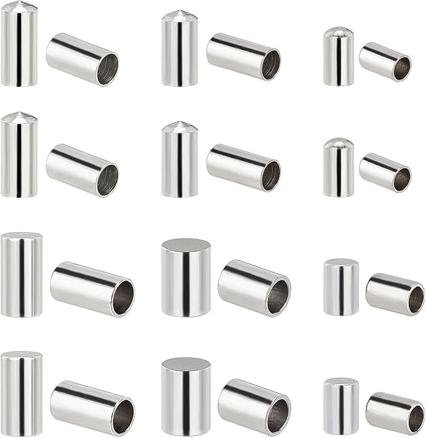 PandaHall 180pcs Stainless Steel Cord Ends 3 Size Leather Cord End Caps Cord 2/2.5/3mm Inner Diameter End Caps Terminators Cord Clasp Loop Barrel for Jewelry Making(2 Style: Round, Flat)
