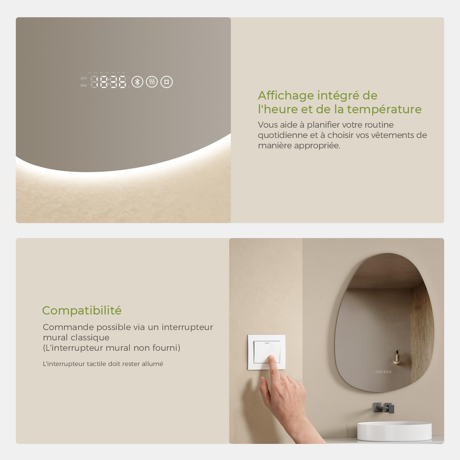 S'AFIELINA Miroir lumineux 60 × 45 cm Asymétrique 3 couleurs de lumière et luminosité ajustable | Leroy Merlin S'AFIELINA Miroir lumineux 60 × 45 cm Asymétrique 3 couleurs de lumière et luminosité ajustable | Leroy Merlin