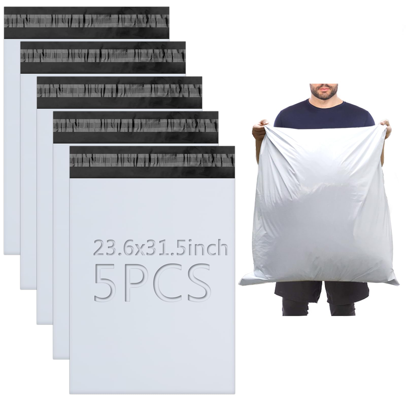 XRXYMQ 5 Pcs Large Postage Bags 23.62"×31.50" (60x80 cm) Large Parcel Bags Grey Mailing Bag Waterproof Shipping Bag Tear-Proof Self-Seal Vinted Shipping for Postage Delivery Parcels Clothes