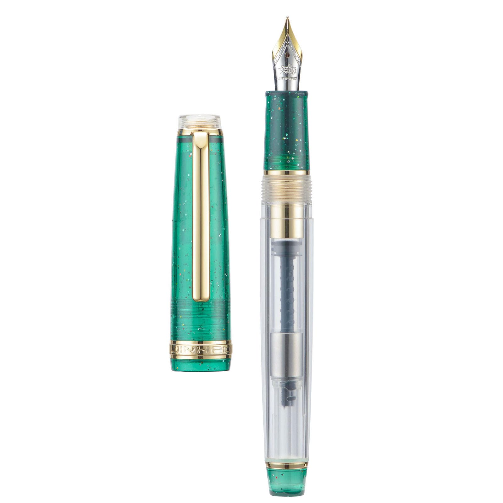 Jinhao 82 Acrylic Fountain Pen, Iridium Medium Nib with Ink Converter, Vintage Mint Green & Transparent Color Classic Design Smooth Writing Pen (Gold