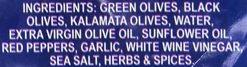 Miniatura 3 de Roland Foods Mezcla de aceitunas griegas country, aceitunas enteras sin hueso marinadas con ajo y pimientos Pepperoncini, alimentos importados