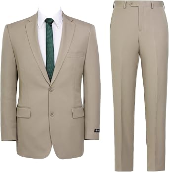 AMY ZHU Mens Classic Fit 2 Piece Suit Suit Jacket & Dress Pants 2 Button for Business Wedding Prom