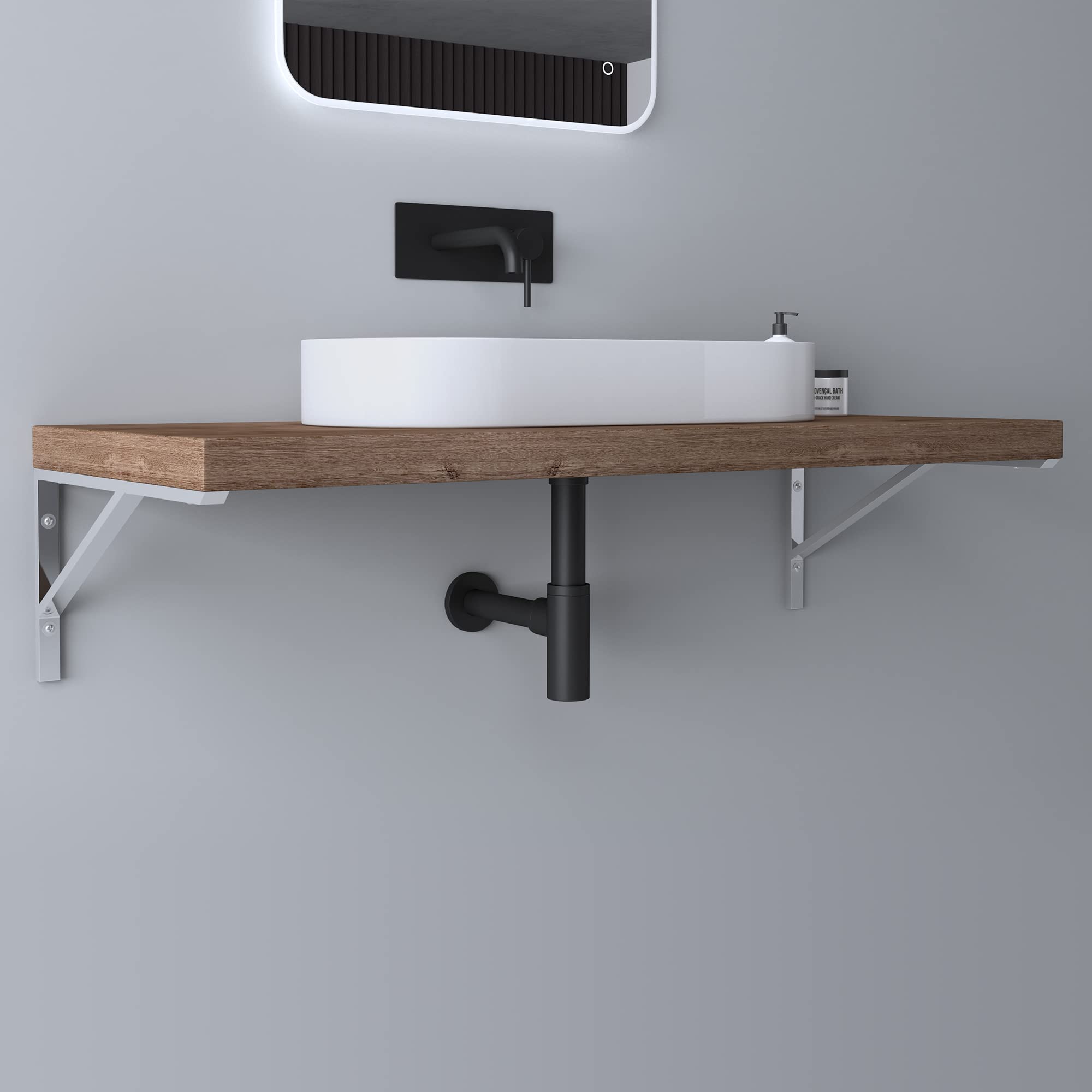 Mai & Mai Soporte de Estante WH02 – Soporte de Pared para Encimera, Acero Inoxidable Antióxido, Resistente y Duradero, Plateado, Longitud: 450 mm, Cant.3 piezas | Juego de 3 consolas para lavabo, soporte angular para estantería de pared WH02
