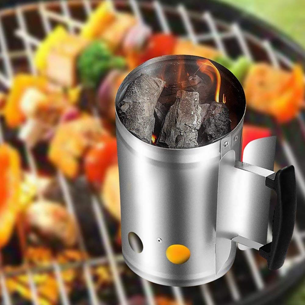 Arrancador de barbacoa, barril de encendido de carbón, arrancador de chimenea de arranque rápido con mango de nailon de seguridad, encendedor de carbón para barbacoa para camping, parrilla