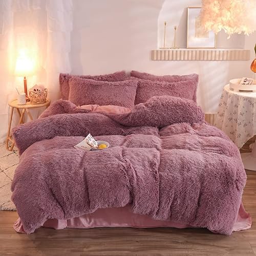 eBoutik - Set copripiumino matrimoniale in pile spesso e soffice, con federa, reversibile, a pelo lungo, caldo e termico (viola)