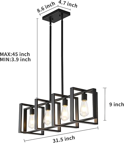 Miniatura 6 de HQZBPT Candelabros rectangulares de granja para comedores, 31.5 pulgadas, moderna lámpara colgante lineal negro mate, 4 luces, iluminación colgante