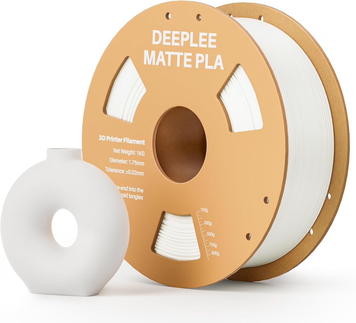 DEEPLEE Matte PLA Filament 1.75mm Matte White 1kg, 3D Printer Filament Dimensional Accuracy +/- 0.02mm, Filaments 3D Printing Materials Fits for Most FDM 3D Printers