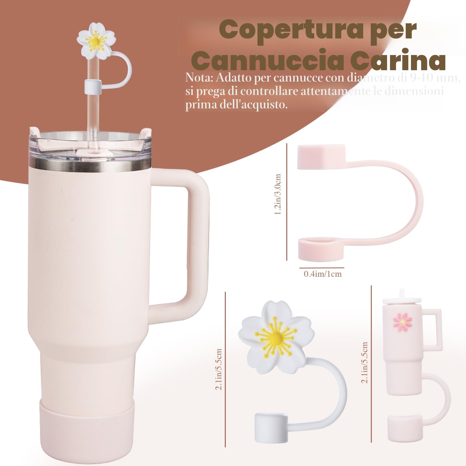 FOSFUKEER Set di accessori per Stanley Cup, contiene 6 tappi in silicone a tenuta stagna, 2 coperchi per cannuccia, 1 custodia in silicone per Stanley Cup da 1,2 l e 850 ml, tazze non incluse (Quarzo