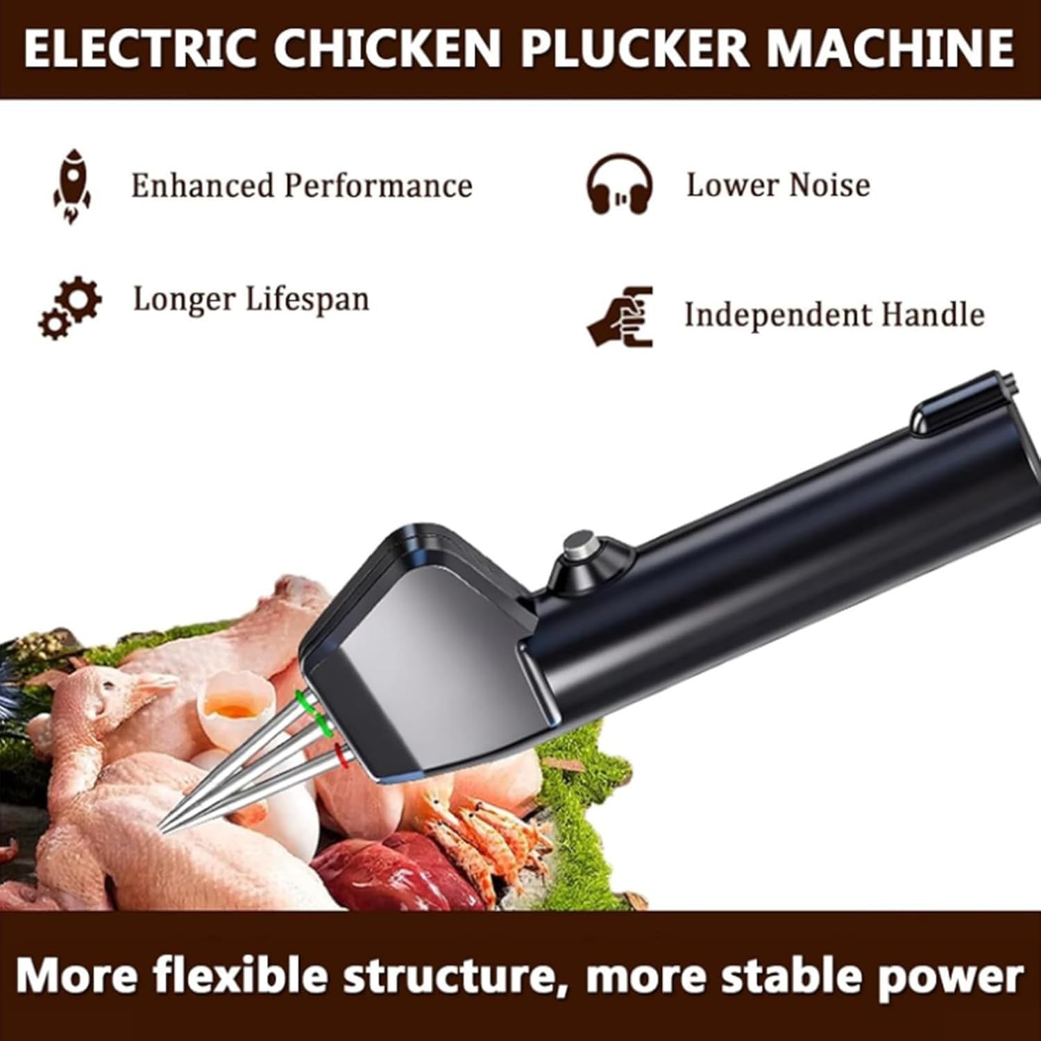 Máquina desplumadora eléctrica de plumas de pollo con cono de acero inoxidable, ajuste automático de tensión, ideal para aves de corral, patos, gansos y pavos