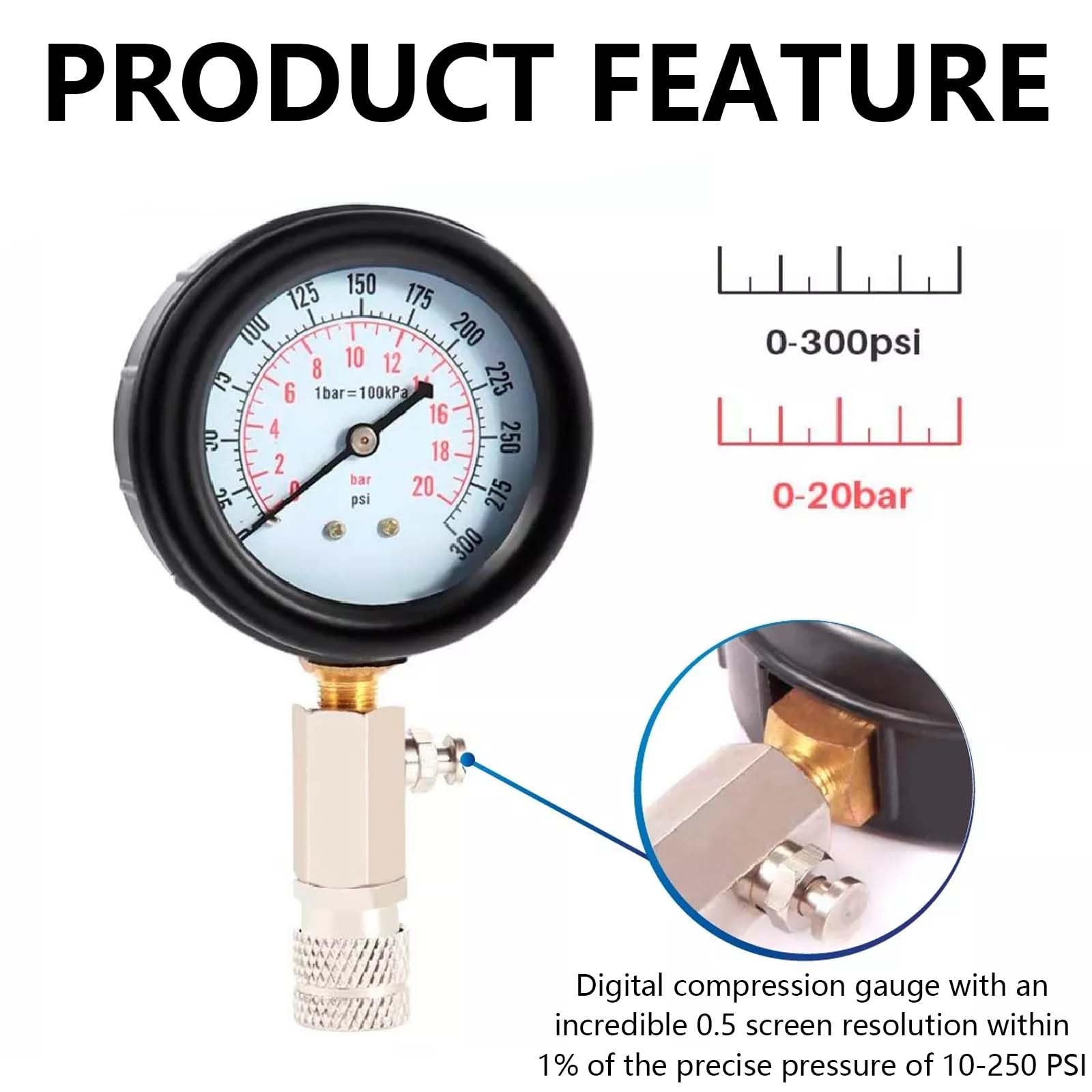 Tester di compressione per auto, 11 pezzi, set di test di compressione per motori a benzina, tester di compressione digitale, misuratore di compressione motore, cilindro, auto