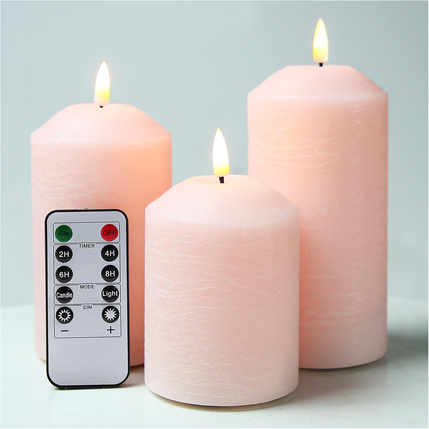 Eywamage Blush Pink Flameless Pillar Candles with Remote, Flickering Real Wax LED Battery