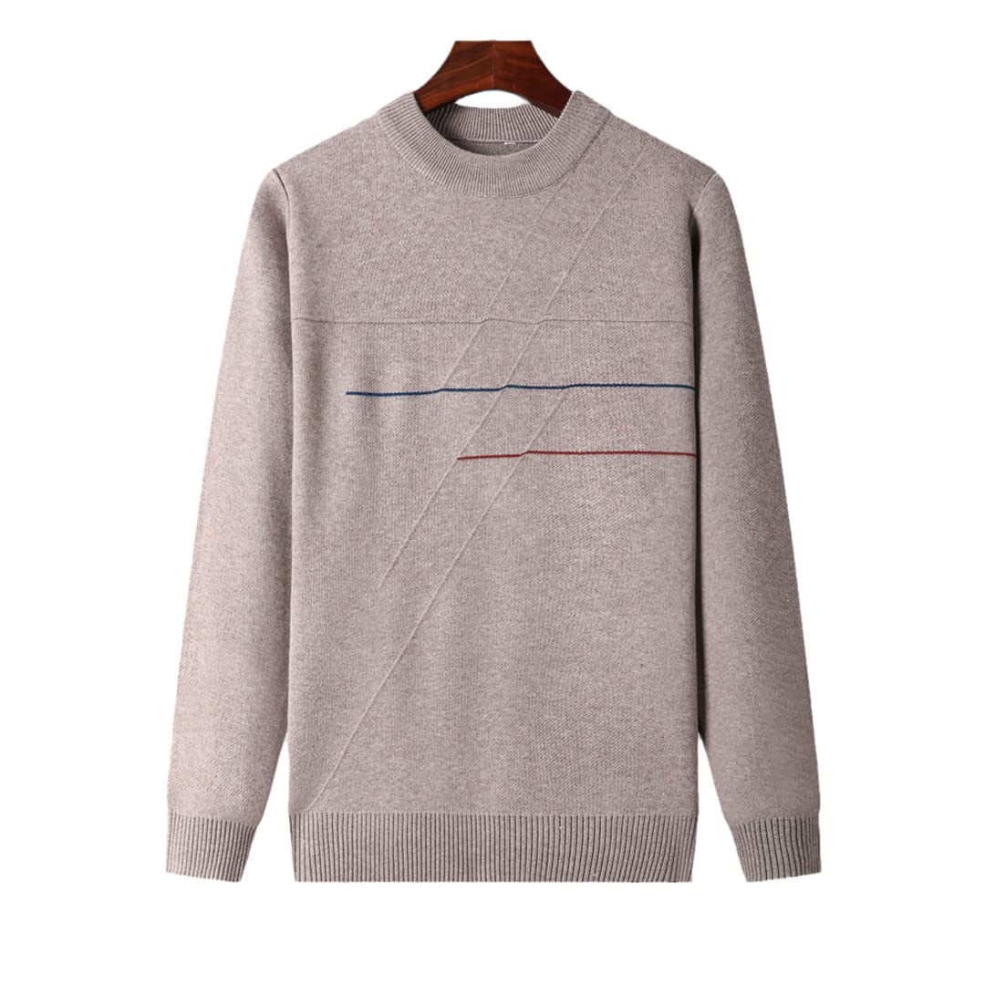 O-Collo Maglia Maglione Uomo Abbigliamento Autunno Inverno A Righe Pullover Homme, cachi, XL