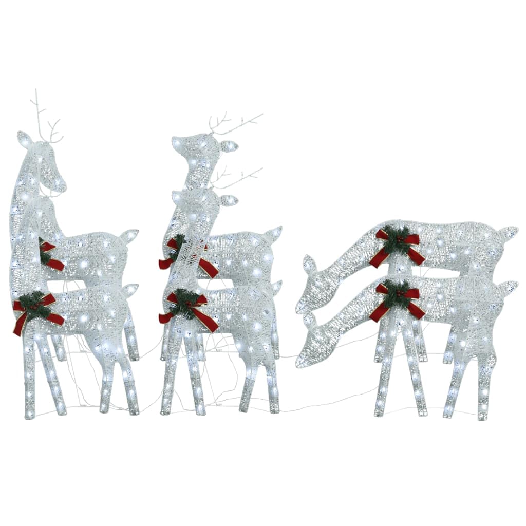 vidaXL Cold White Mesh Christmas Reindeers – Set of 6, Durable Steel and Fabric Construction, 180 Energy-Efficient LED Lights, 8 Illumination Effects