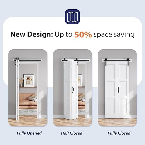 Miniatura 4 de FREDBECK Puertas plegables correderas de 32 x 84 pulgadas (doble 16 x 84) con kit de riel de hardware de 36 pulgadas incluido, MDF sólido con