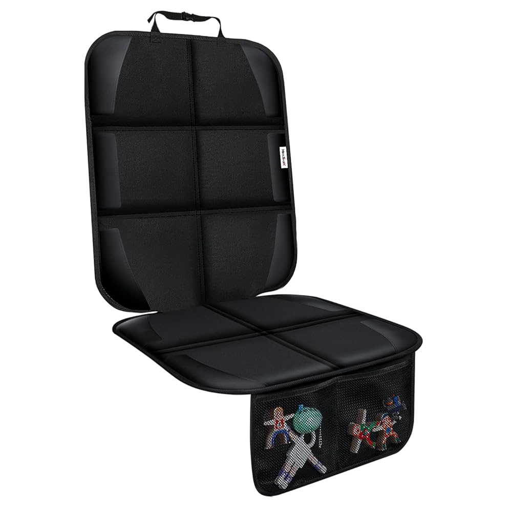 Meolsaek Car Seat Protector for Child Car Seat, Durable 600D Fabric Waterproof Car Seat Cover with Thick Pad Non-Slip Backing (No Imprints) (1 pc-Seat Protector Black)