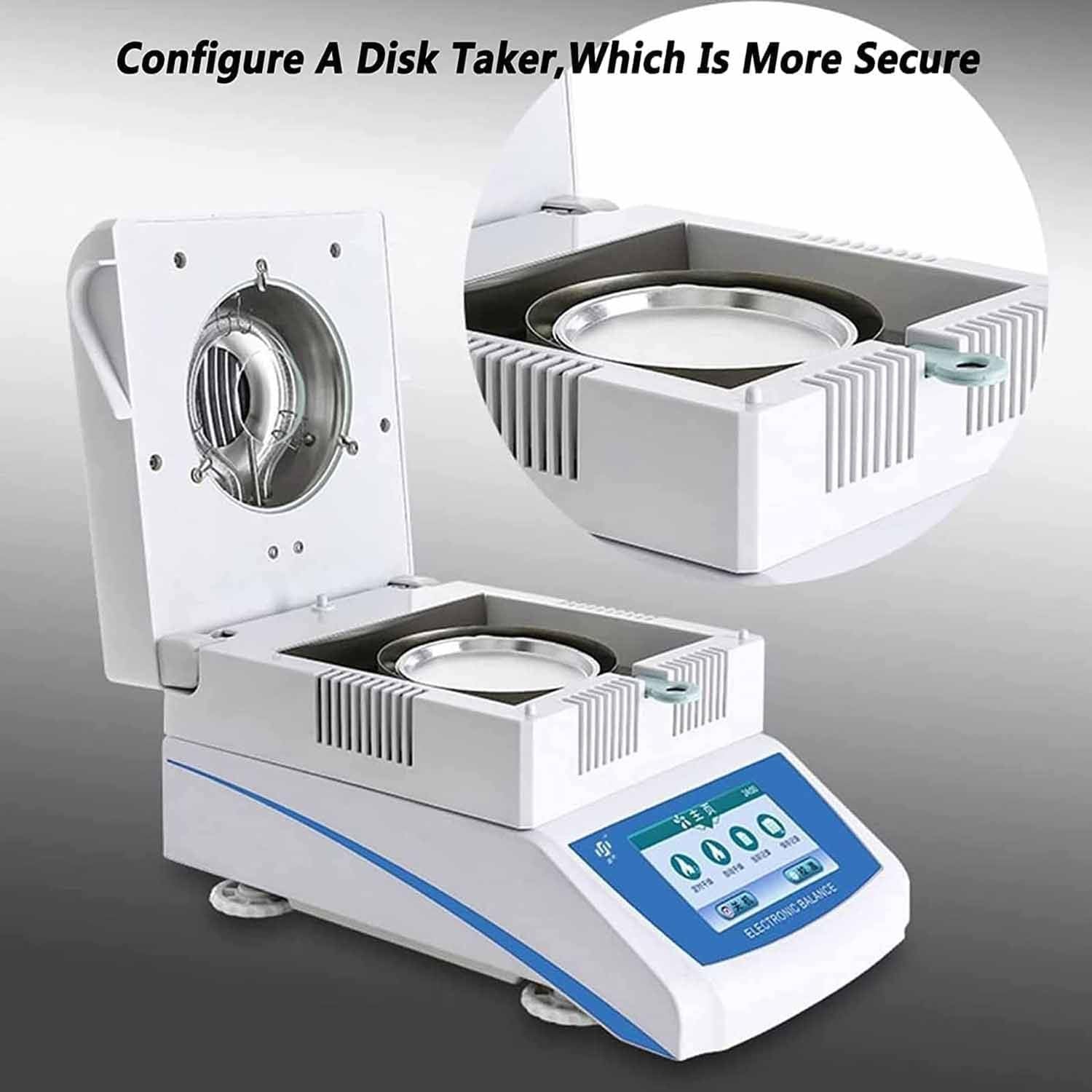 Analizador de humedad de laboratorio con pantalla táctil digital, medidor de humedad halógeno de 50 g/100 g, control de temperatura de 60 a 160 °C, for polvo, té, carne y alimentos.(50g/0.005g)