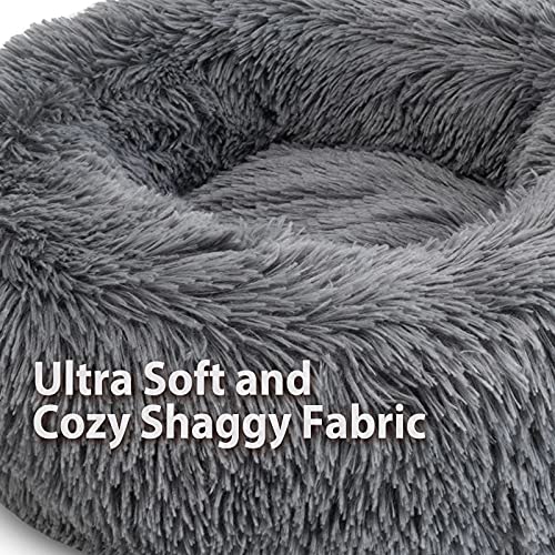 Enjamoy Plush Donut Dog Bed, Calming Round Dog Cat Bed Soft and Fluffy Cuddler Pet Cushion Self-Warming Puppy Beds Machine Washable, Dark Grey 70cm - Image 3