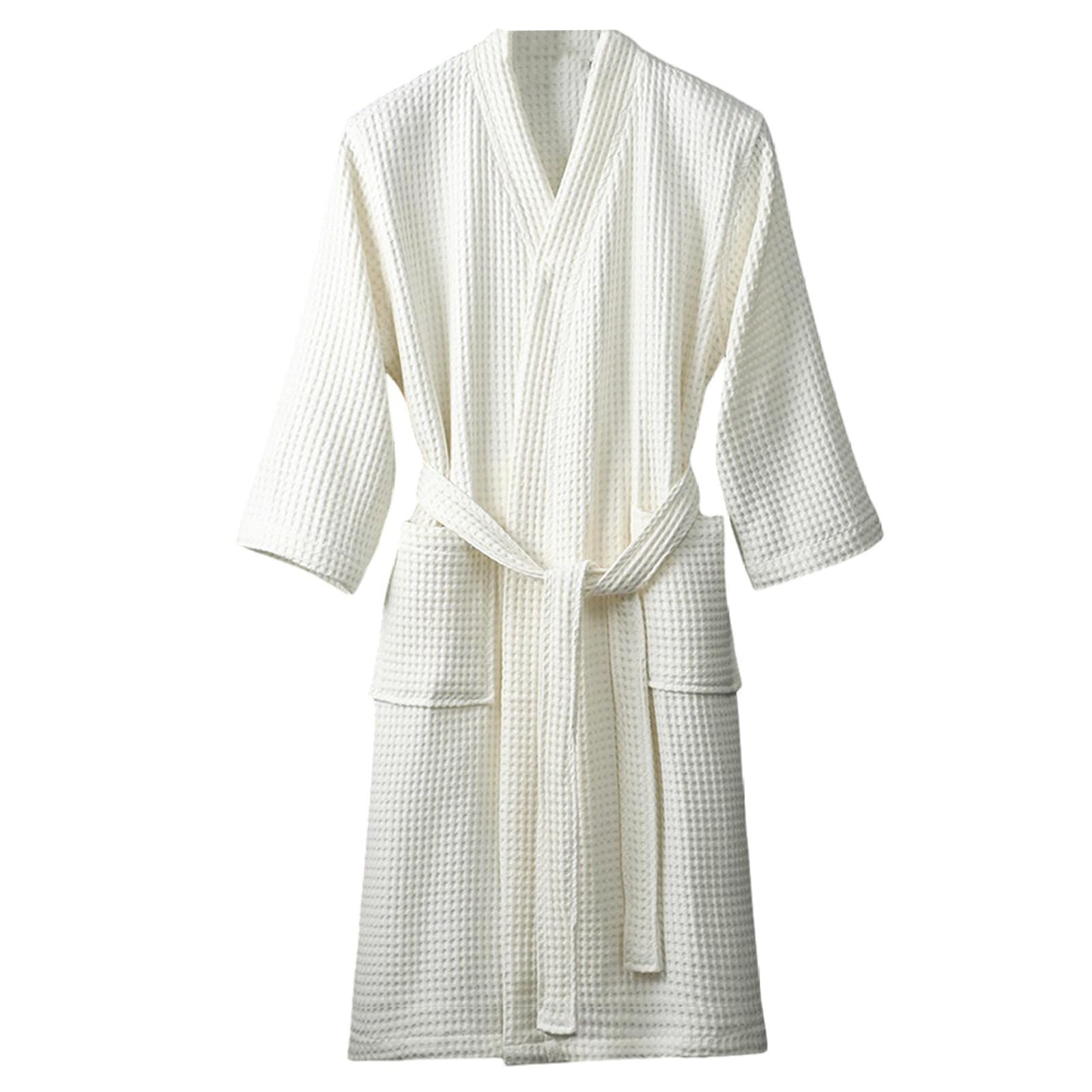 HGKPFGTG Men & Women Long Sleeve Kimono Bathrobe Lightweight Waffle Absorbent Spa Robe with Belt and Pockets,Beige,XL