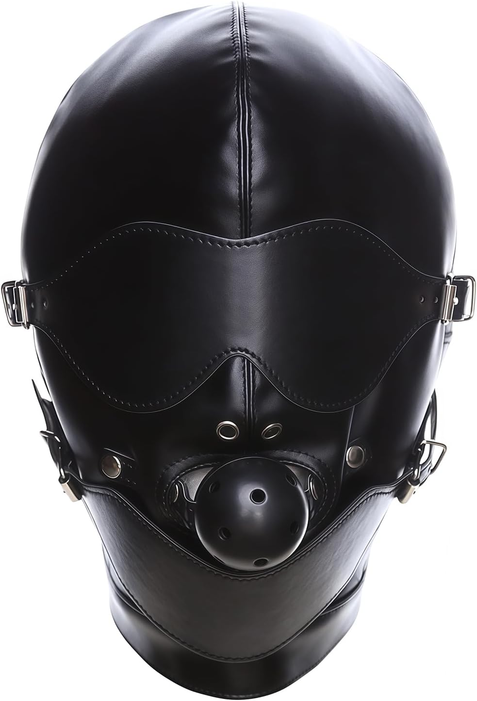Adjustable PU Leather Bondage Hood with Removable Ball Gag Full Head Mask Gimp Mask Headgear for Men Women Couples Roleplay